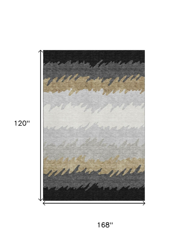HomeRoots 10' X 14' Striped Washable Area Rug in Black, Beige & Silver – UV Protected, Pet-Friendly Design 662127