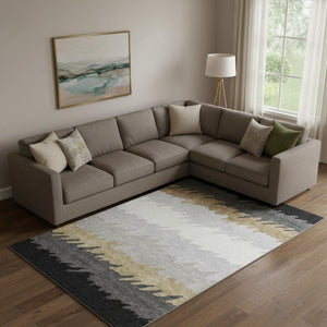 HomeRoots 10' X 14' Striped Washable Area Rug in Black, Beige & Silver – UV Protected, Pet-Friendly Design 662127