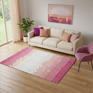 HomeRoots 5' X 8' Blush And Ivory Striped Area Rug - Washable, UV Protected & Perfect for Family Spaces 662129