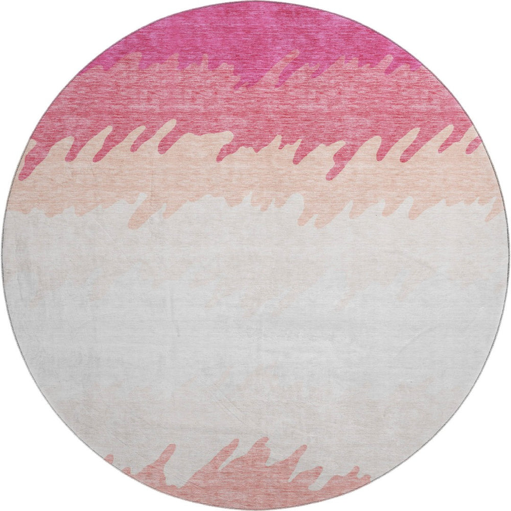HomeRoots 8' Blush and Ivory Striped Round Rug - Washable, UV Protected, Durable Design for Modern Homes 662130