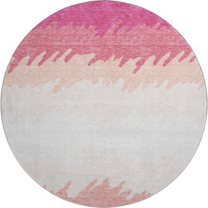 HomeRoots 8' Blush and Ivory Striped Round Rug - Washable, UV Protected, Durable Design for Modern Homes 662130