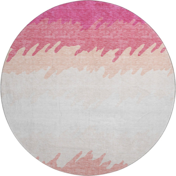 HomeRoots 8' Blush and Ivory Striped Round Rug - Washable, UV Protected, Durable Design for Modern Homes 662130