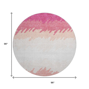 HomeRoots 8' Blush and Ivory Striped Round Rug - Washable, UV Protected, Durable Design for Modern Homes 662130