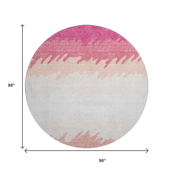 HomeRoots 8' Blush and Ivory Striped Round Rug - Washable, UV Protected, Durable Design for Modern Homes 662130