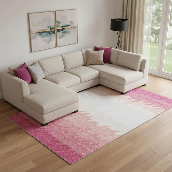 HomeRoots 8' X 10' Blush Ivory Striped Washable Area Rug - Stylish, Durable, Stain Resistant & UV Protected Design 662131