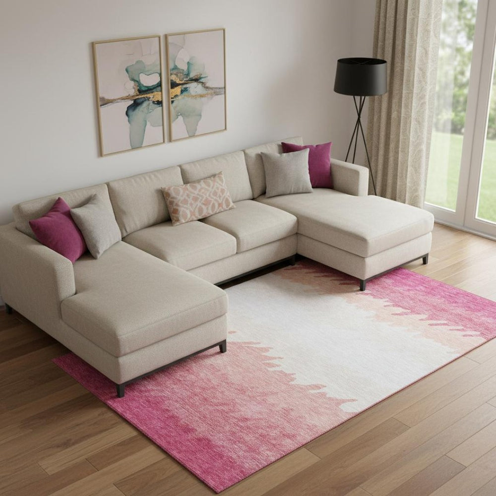 HomeRoots 9' X 12' Blush Ivory Striped Washable Area Rug - Durable, UV-Protected, Stain-Resistant Design! 662132