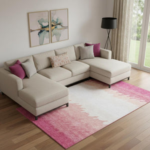 HomeRoots 9' X 12' Blush Ivory Striped Washable Area Rug - Durable, UV-Protected, Stain-Resistant Design! 662132