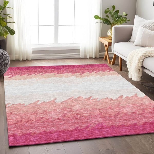 HomeRoots 10' Blush and Ivory Striped Washable Area Rug with UV Protection - Perfect for Family Rooms & Playrooms! 662133