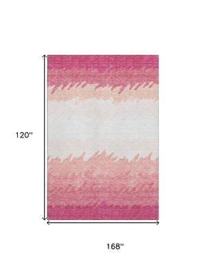 HomeRoots 10' Blush and Ivory Striped Washable Area Rug with UV Protection - Perfect for Family Rooms & Playrooms! 662133