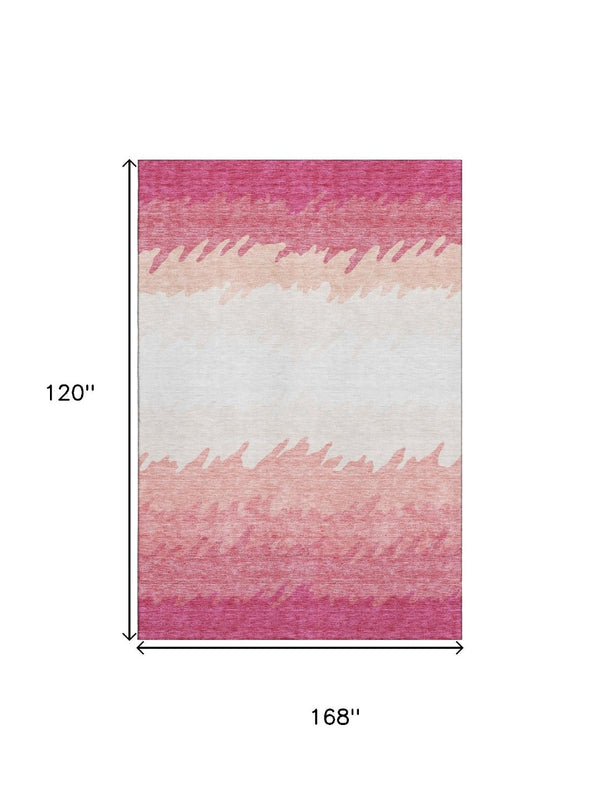 HomeRoots 10' Blush and Ivory Striped Washable Area Rug with UV Protection - Perfect for Family Rooms & Playrooms! 662133