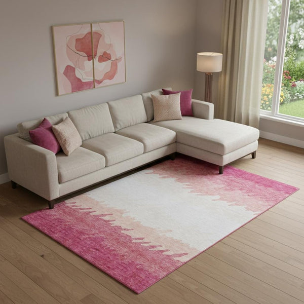 HomeRoots 10' Blush and Ivory Striped Washable Area Rug with UV Protection - Perfect for Family Rooms & Playrooms! 662133