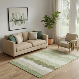 HomeRoots 5' X 8' Green And Beige Striped Washable Area Rug - Durable, UV-Protected, Stylish Comfort for Homes 662147