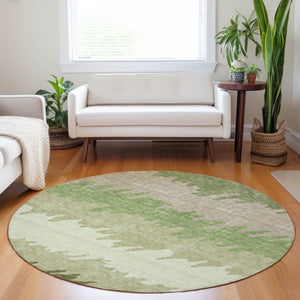 HomeRoots 8' Green And Beige Striped Round Rug - Washable, UV Protected, Non-Slip for Stylish, Durable Living Spaces 662148
