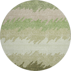HomeRoots 8' Green And Beige Striped Round Rug - Washable, UV Protected, Non-Slip for Stylish, Durable Living Spaces 662148