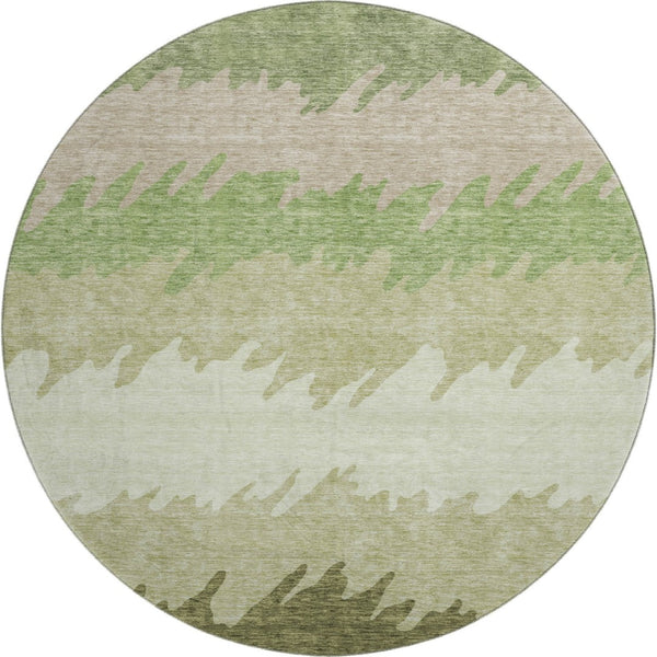 HomeRoots 8' Green And Beige Striped Round Rug - Washable, UV Protected, Non-Slip for Stylish, Durable Living Spaces 662148