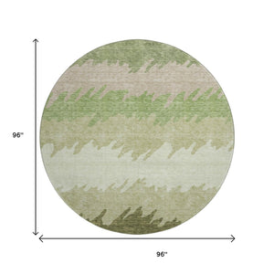 HomeRoots 8' Green And Beige Striped Round Rug - Washable, UV Protected, Non-Slip for Stylish, Durable Living Spaces 662148