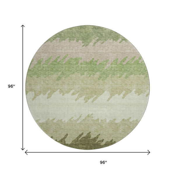 HomeRoots 8' Green And Beige Striped Round Rug - Washable, UV Protected, Non-Slip for Stylish, Durable Living Spaces 662148
