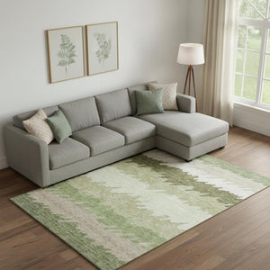 HomeRoots 8' X 10' Stylish Green and Beige Striped Area Rug - Washable, UV Protected, Perfect for High-Traffic Spaces 662149