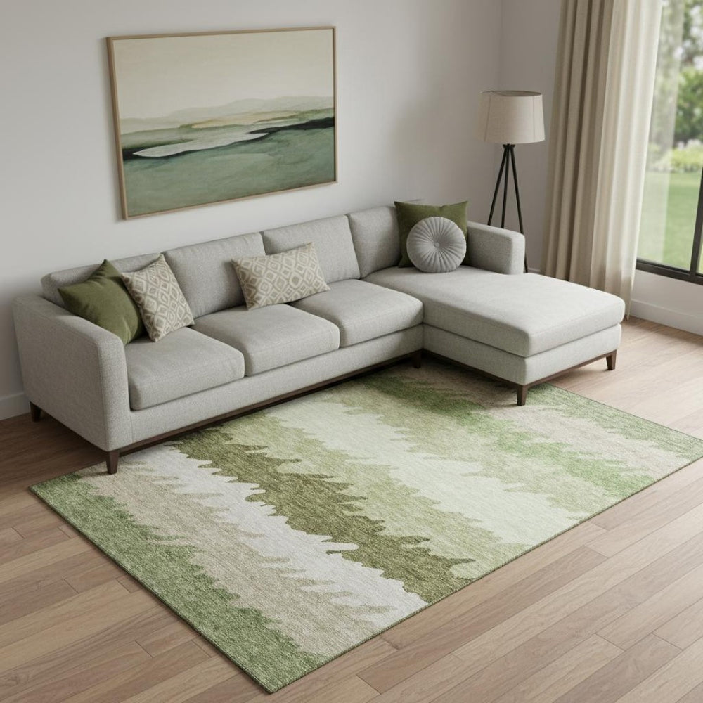 HomeRoots 9' Green & Beige Striped Washable Area Rug – Durable, UV-Protected, Perfect for High-Traffic Spaces! 662150