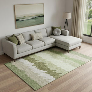 HomeRoots 9' Green & Beige Striped Washable Area Rug – Durable, UV-Protected, Perfect for High-Traffic Spaces! 662150