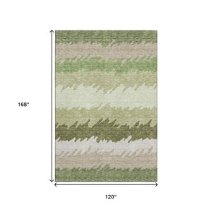 HomeRoots 10' Green and Beige Striped Washable Area Rug - Durable, UV-Protected, Perfect for Family Spaces! 662151