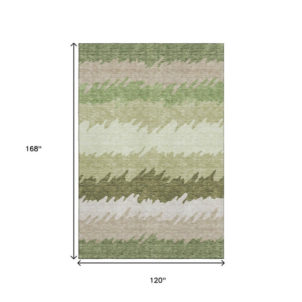 HomeRoots 10' Green and Beige Striped Washable Area Rug - Durable, UV-Protected, Perfect for Family Spaces! 662151