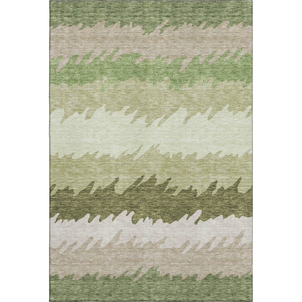 HomeRoots 10' Green and Beige Striped Washable Area Rug - Durable, UV-Protected, Perfect for Family Spaces! 662151