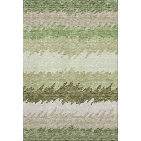 HomeRoots 10' Green and Beige Striped Washable Area Rug - Durable, UV-Protected, Perfect for Family Spaces! 662151