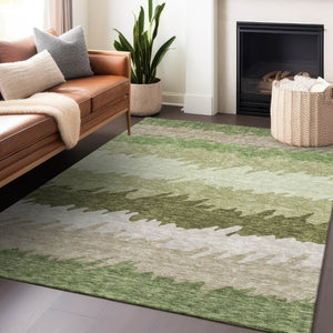 HomeRoots 10' Green and Beige Striped Washable Area Rug - Durable, UV-Protected, Perfect for Family Spaces! 662151