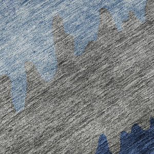 HomeRoots 8' X 10' Navy Blue, Gray & Silver Striped Area Rug - Durable, Stain-Resistant with UV Protection! 662161