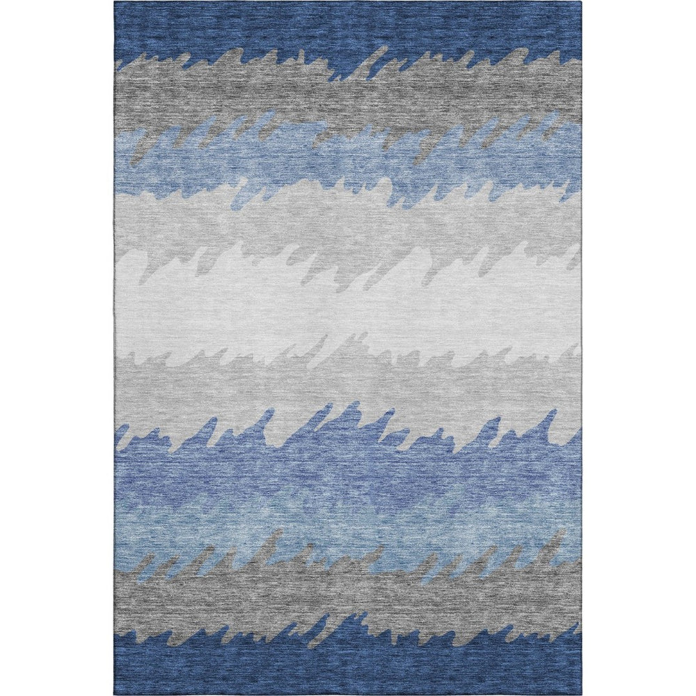 HomeRoots 9' X 12' Navy Blue, Gray & Silver Striped Washable Area Rug with UV Protection for Busy Homes 662162