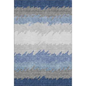 HomeRoots 9' X 12' Navy Blue, Gray & Silver Striped Washable Area Rug with UV Protection for Busy Homes 662162