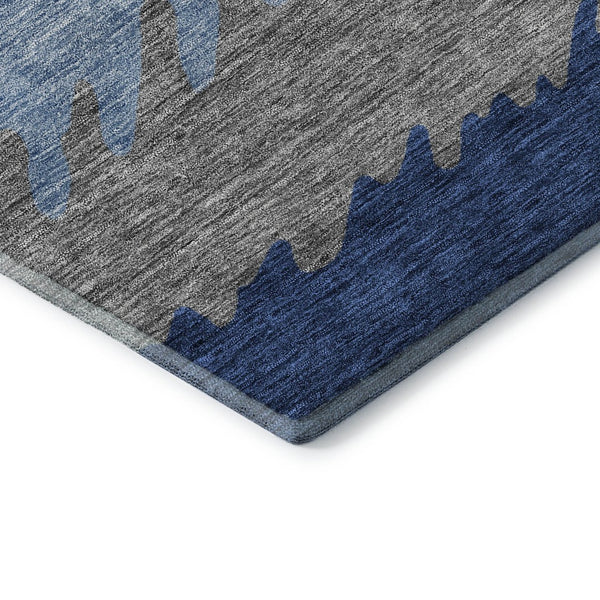 HomeRoots 9' X 12' Navy Blue, Gray & Silver Striped Washable Area Rug with UV Protection for Busy Homes 662162