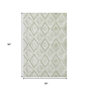 HomeRoots 5' X 8' Artichoke Green & Ivory Diamond Washable Area Rug - Durable, Stylish, Stain-Resistant Design! 662183
