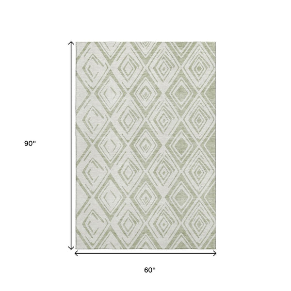 HomeRoots 5' X 8' Artichoke Green & Ivory Diamond Washable Area Rug - Durable, Stylish, Stain-Resistant Design! 662183