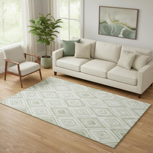 HomeRoots 5' X 8' Artichoke Green & Ivory Diamond Washable Area Rug - Durable, Stylish, Stain-Resistant Design! 662183