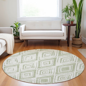 HomeRoots 8' Artichoke Green & Ivory Diamond Round Rug - Washable, UV Protected, Durable & Soft for Any Room 662184