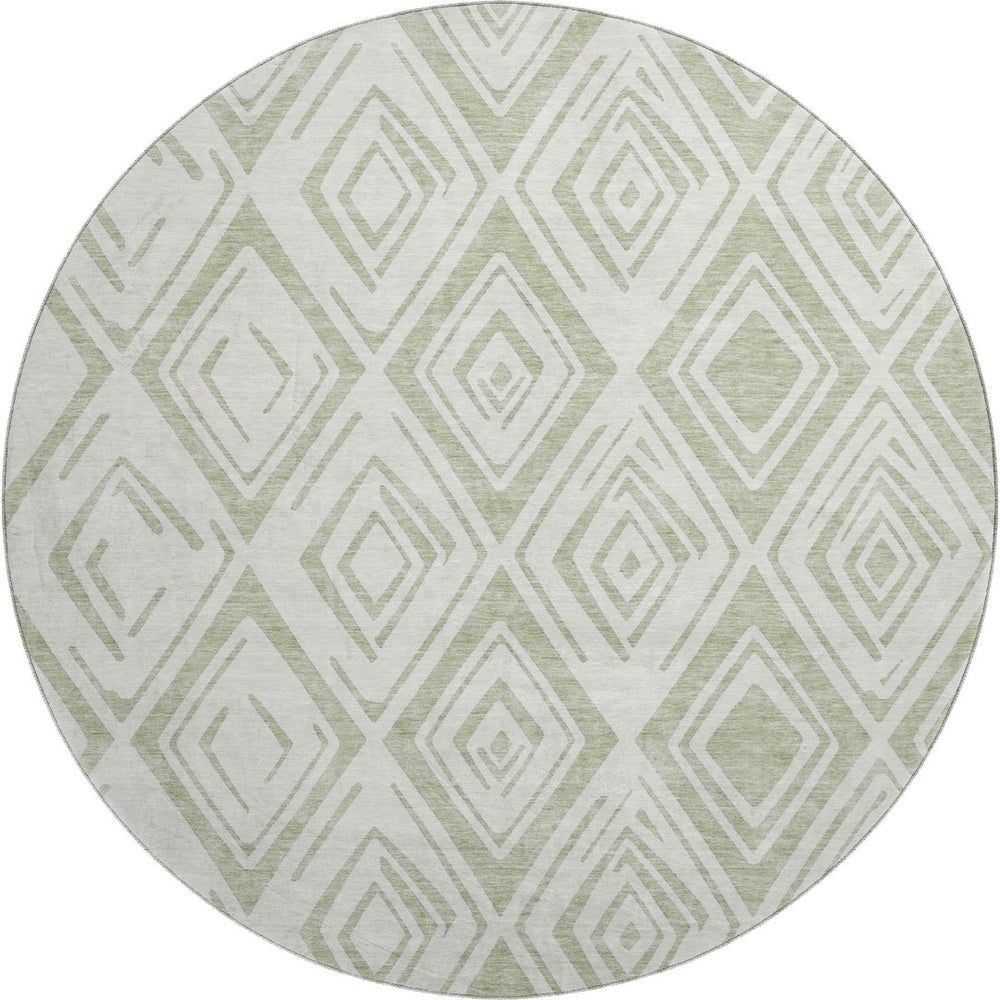 HomeRoots 8' Artichoke Green & Ivory Diamond Round Rug - Washable, UV Protected, Durable & Soft for Any Room 662184