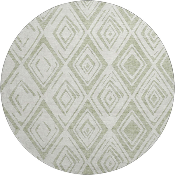 HomeRoots 8' Artichoke Green & Ivory Diamond Round Rug - Washable, UV Protected, Durable & Soft for Any Room 662184