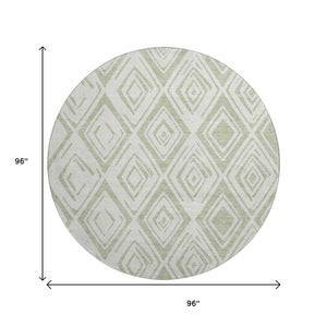 HomeRoots 8' Artichoke Green & Ivory Diamond Round Rug - Washable, UV Protected, Durable & Soft for Any Room 662184