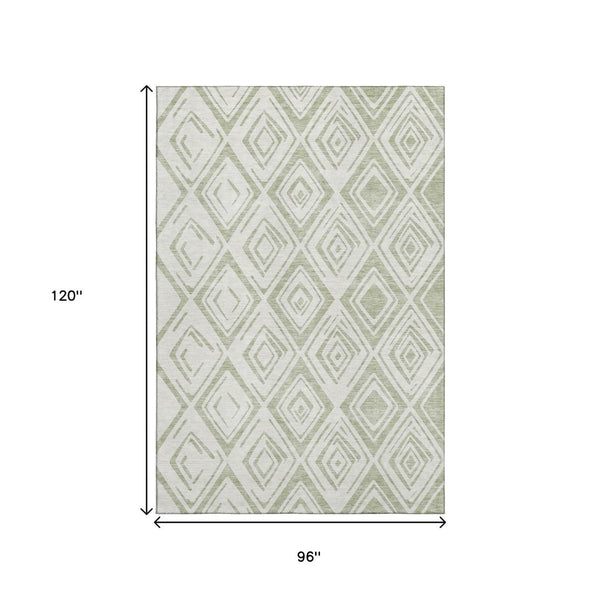 HomeRoots 8' X 10' Artichoke Green & Ivory Diamond Area Rug - Washable, UV-Protected, Stain-Resistant Charm 662185