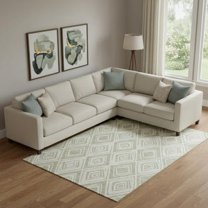 HomeRoots 9' X 12' Artichoke Green & Ivory Diamond Area Rug - Washable, Durable, UV Protected for Any Space 662186