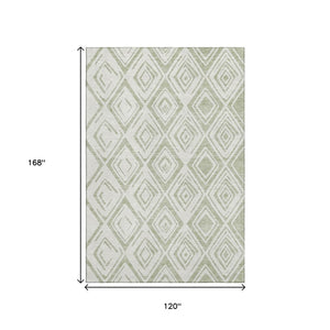 HomeRoots 10' Artichoke Green & Ivory Diamond Area Rug - Washable, UV Protected, Stain Resistant for Homes 662187