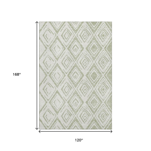 HomeRoots 10' Artichoke Green & Ivory Diamond Area Rug - Washable, UV Protected, Stain Resistant for Homes 662187
