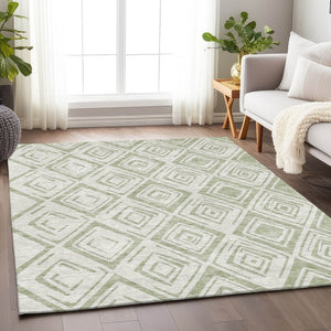 HomeRoots 10' Artichoke Green & Ivory Diamond Area Rug - Washable, UV Protected, Stain Resistant for Homes 662187
