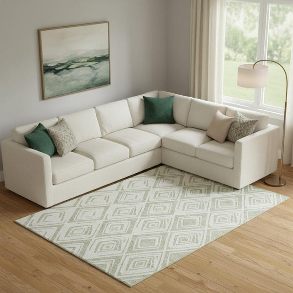 HomeRoots 10' Artichoke Green & Ivory Diamond Area Rug - Washable, UV Protected, Stain Resistant for Homes 662187