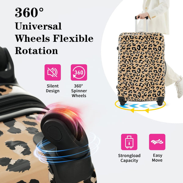English Elm Hardshell Polycarbonate Luggage Set Three Piece Spinner Suitcases with Tsa Lock Brown Leopard N732P218227W