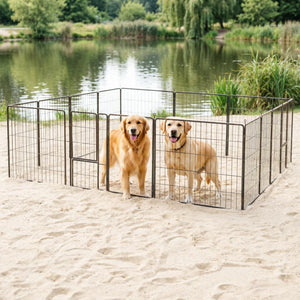 English Elm Dog Playpen 24 Modular Steel Panels with Three Doors for Indoor and Outdoor Pet Use T3971S00243