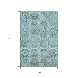 HomeRoots 8' X 10' Stylish Teal & Aqua Medallion Area Rug - Washable, UV Protected, Perfect for Busy Homes! 662275
