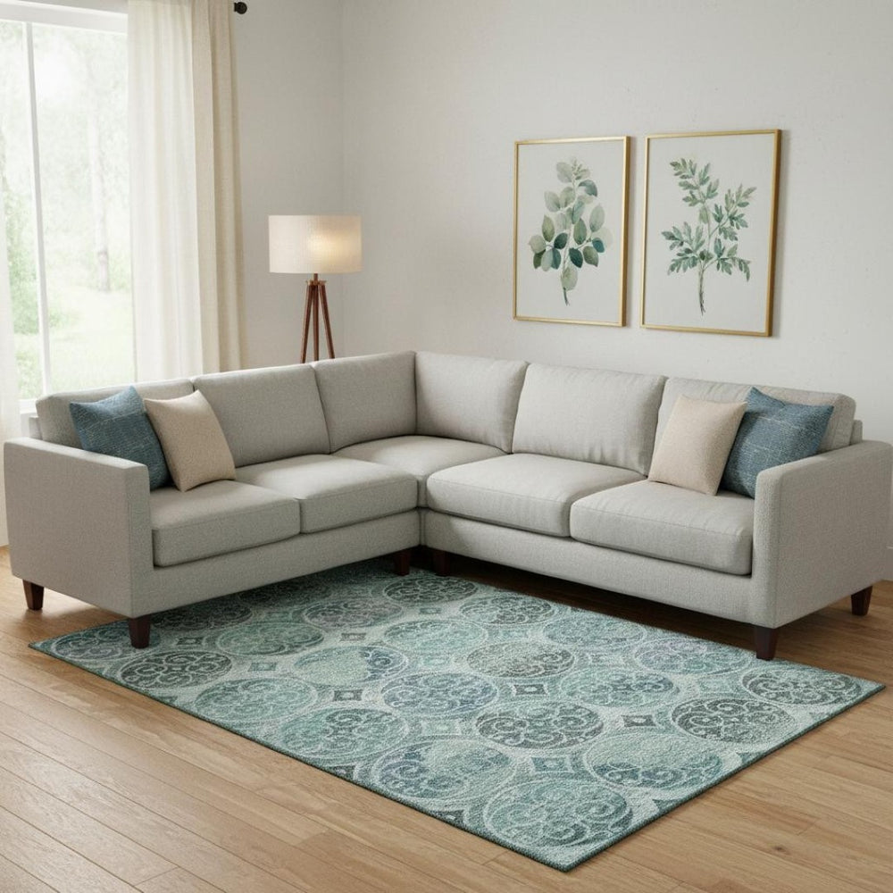HomeRoots 8' X 10' Stylish Teal & Aqua Medallion Area Rug - Washable, UV Protected, Perfect for Busy Homes! 662275